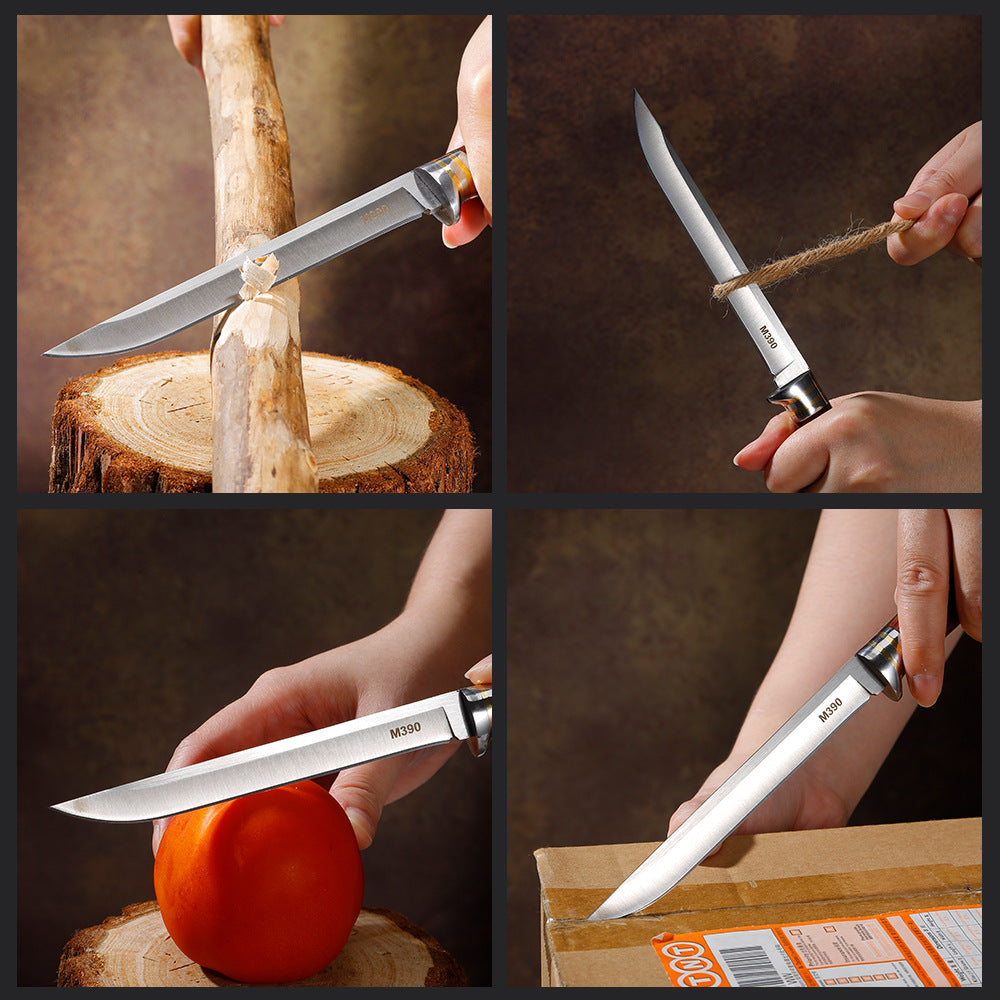 M390 Premium Fixed Blade Knife – Solid Wood & Brass Handle with Quick-Release Sheath