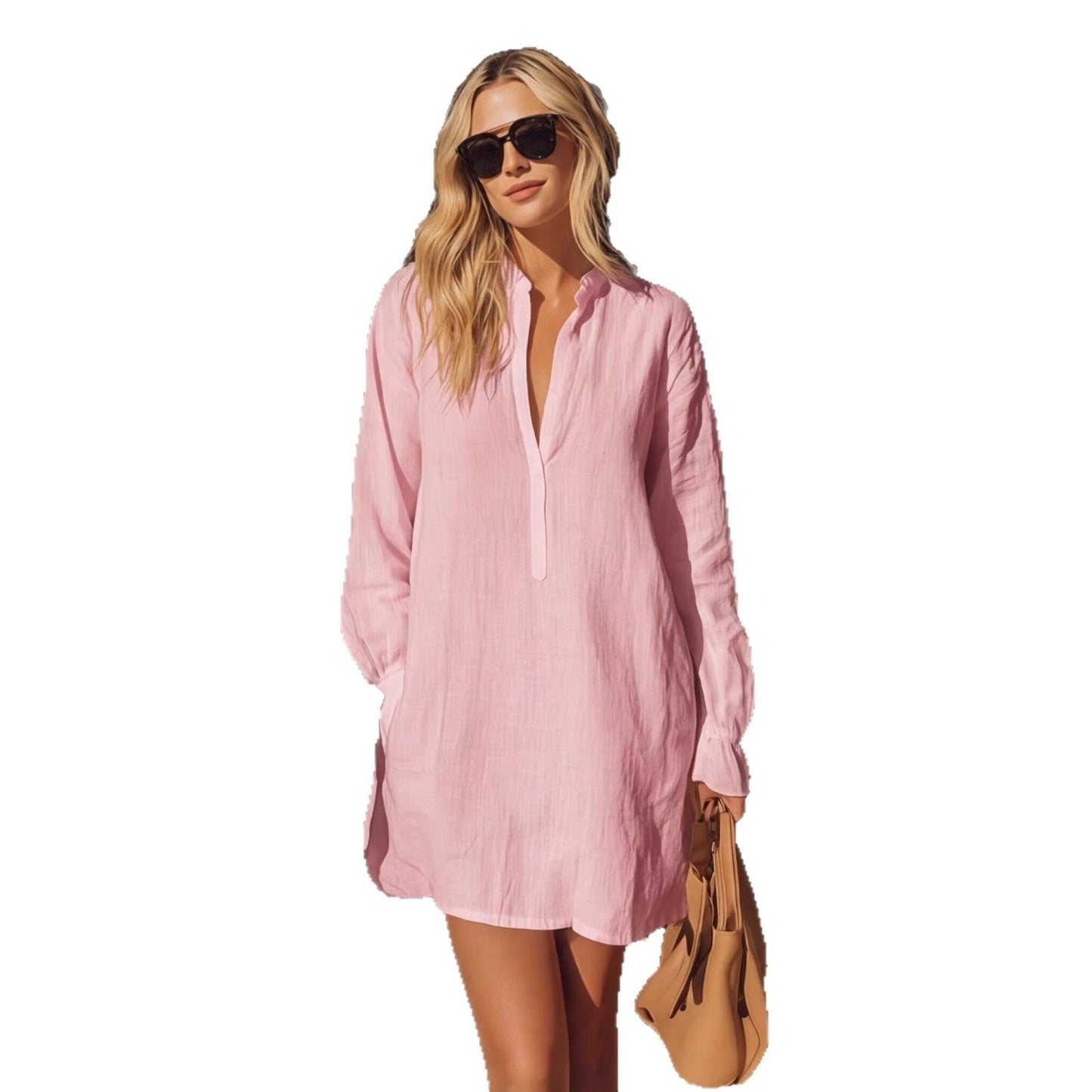 Effortless Long-Sleeve Linen Tunic Dress