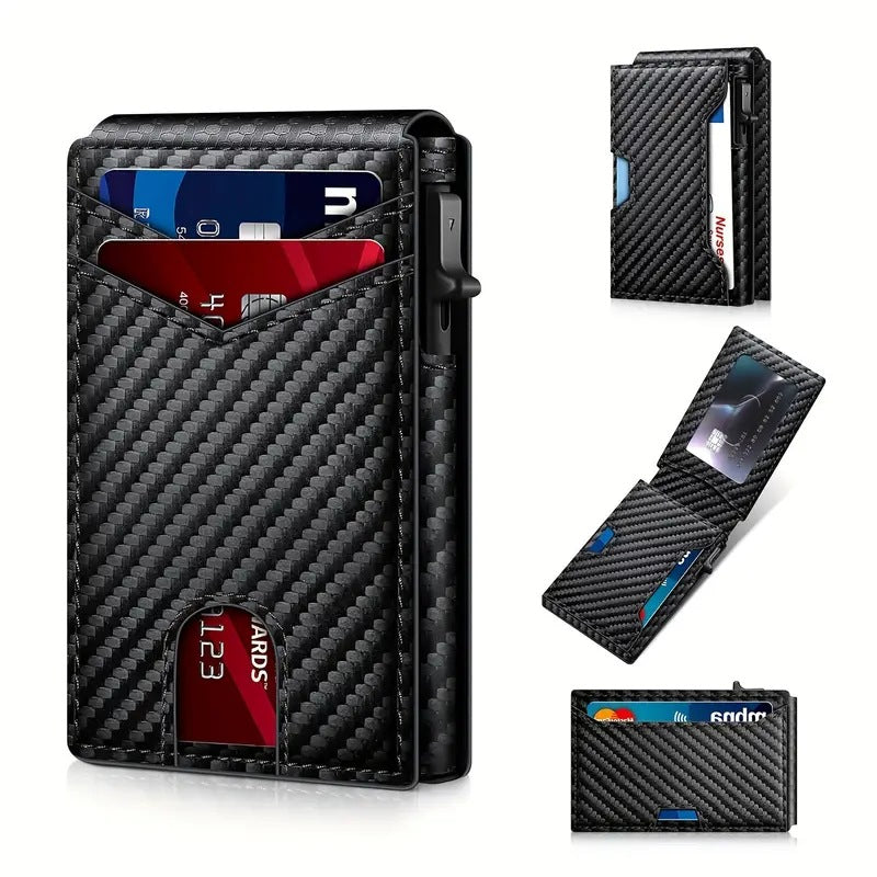🔥2026 New Wallet for Men - Pop Up Case, Cash Slot, and Credit Card Slot - Aluminum Wallet with RFID Blocking, Minimalist Leather Wallet Front Pocket with ID Window