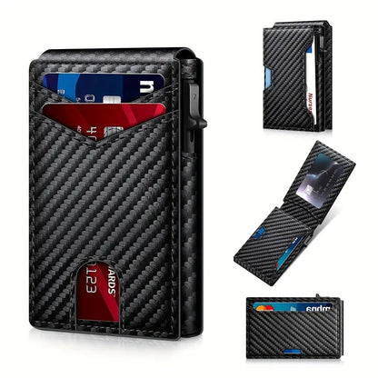 🔥2026 New Wallet for Men - Pop Up Case, Cash Slot, and Credit Card Slot - Aluminum Wallet with RFID Blocking, Minimalist Leather Wallet Front Pocket with ID Window
