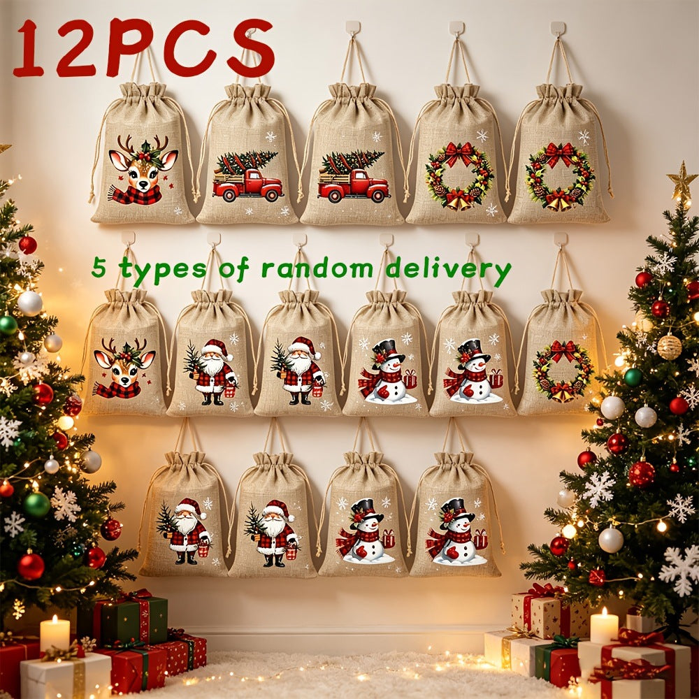 ⚡ Christmas Drawstring Gift Bags – Festive Santa & Reindeer Prints, Double Drawstring Closure & Durable Fabric – Holiday Cheer in Every Gift