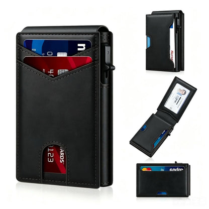 🔥2026 New Wallet for Men - Pop Up Case, Cash Slot, and Credit Card Slot - Aluminum Wallet with RFID Blocking, Minimalist Leather Wallet Front Pocket with ID Window
