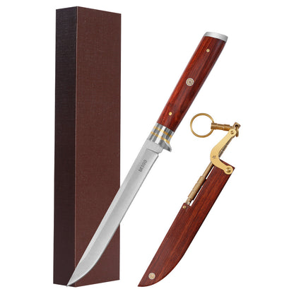 M390 Premium Fixed Blade Knife – Solid Wood & Brass Handle with Quick-Release Sheath