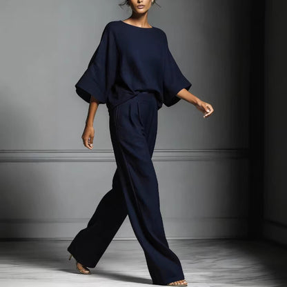 Linen Blend Batwing Sleeve Two-Piece Set