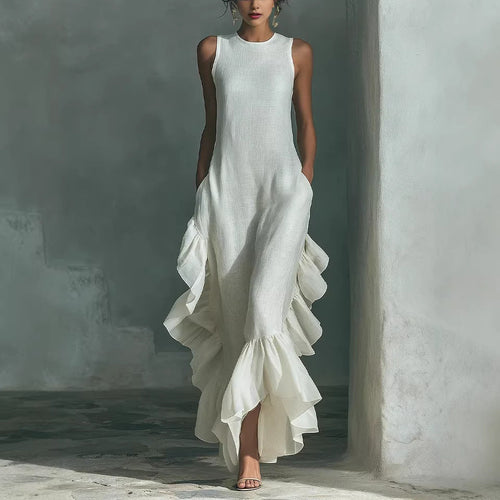 Sleeveless Ruffled Linen Maxi Dress