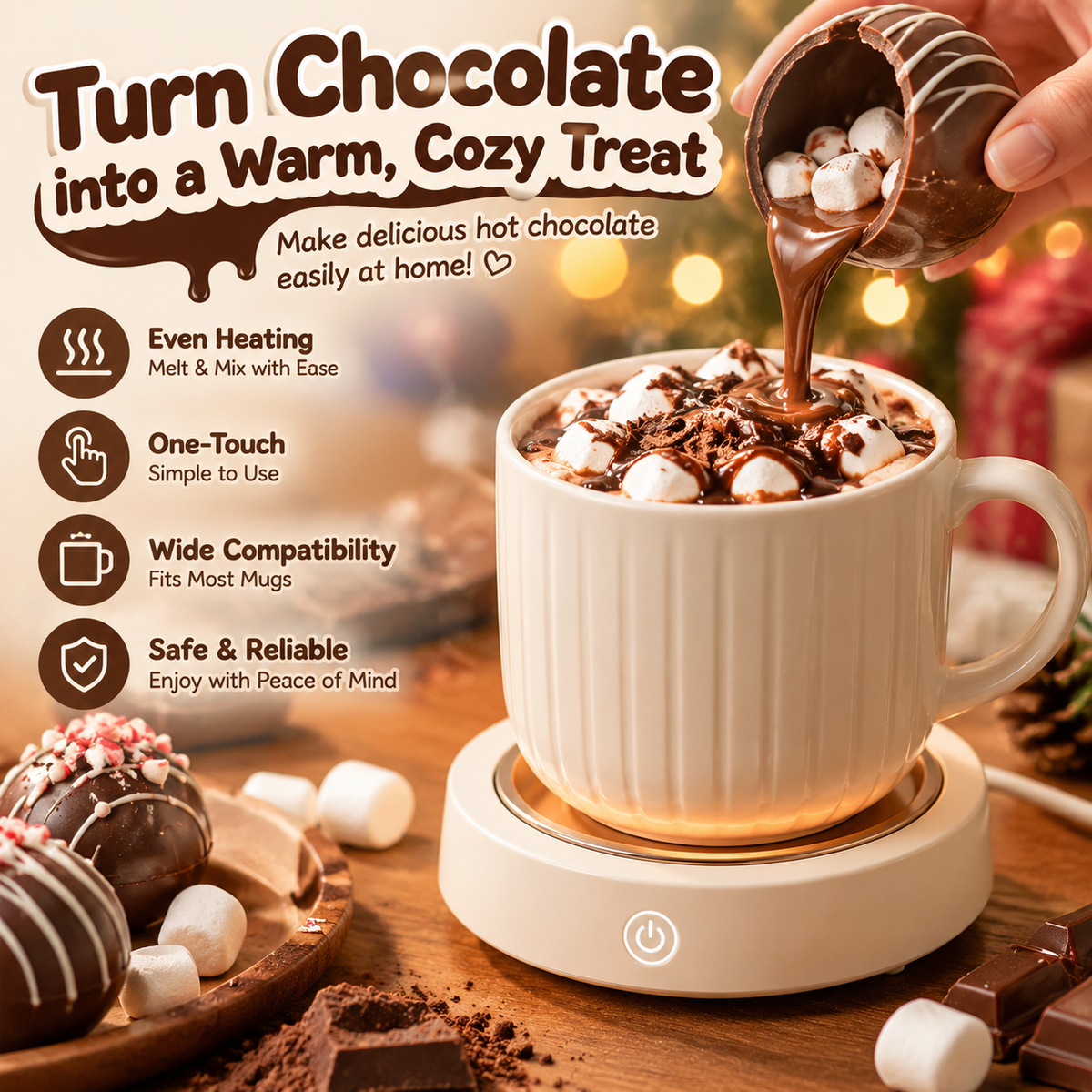 🍫✨ CozyGlow Mug Warmer – Chocolate Melting & Hot Drink Warming StationA
