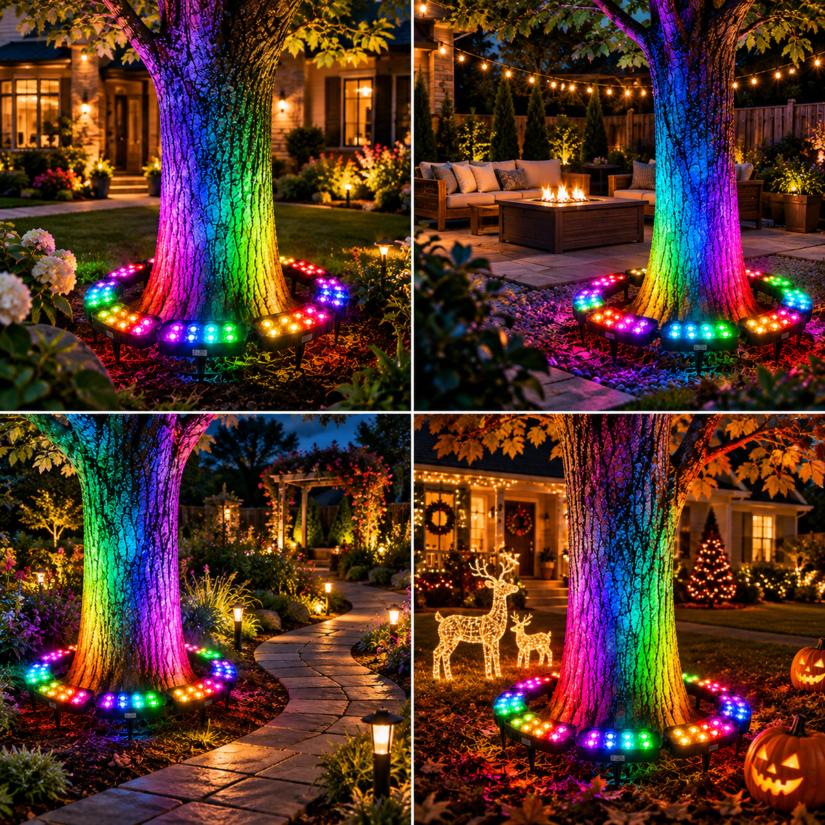 🌈 Solar RGB Tree Ring Light – 7-Color Outdoor Landscape Uplighting