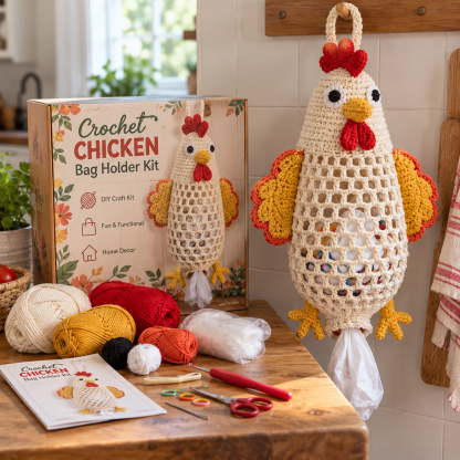 🎉Crochet Animal Bag Holder DIY Kit – Cute & Functional Hanging Storage Craft Kit🎉