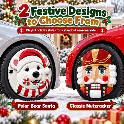 🎄✨16-inch Christmas 3D Wheel Covers – Festive Polar Bear & Nutcracker Car Decor