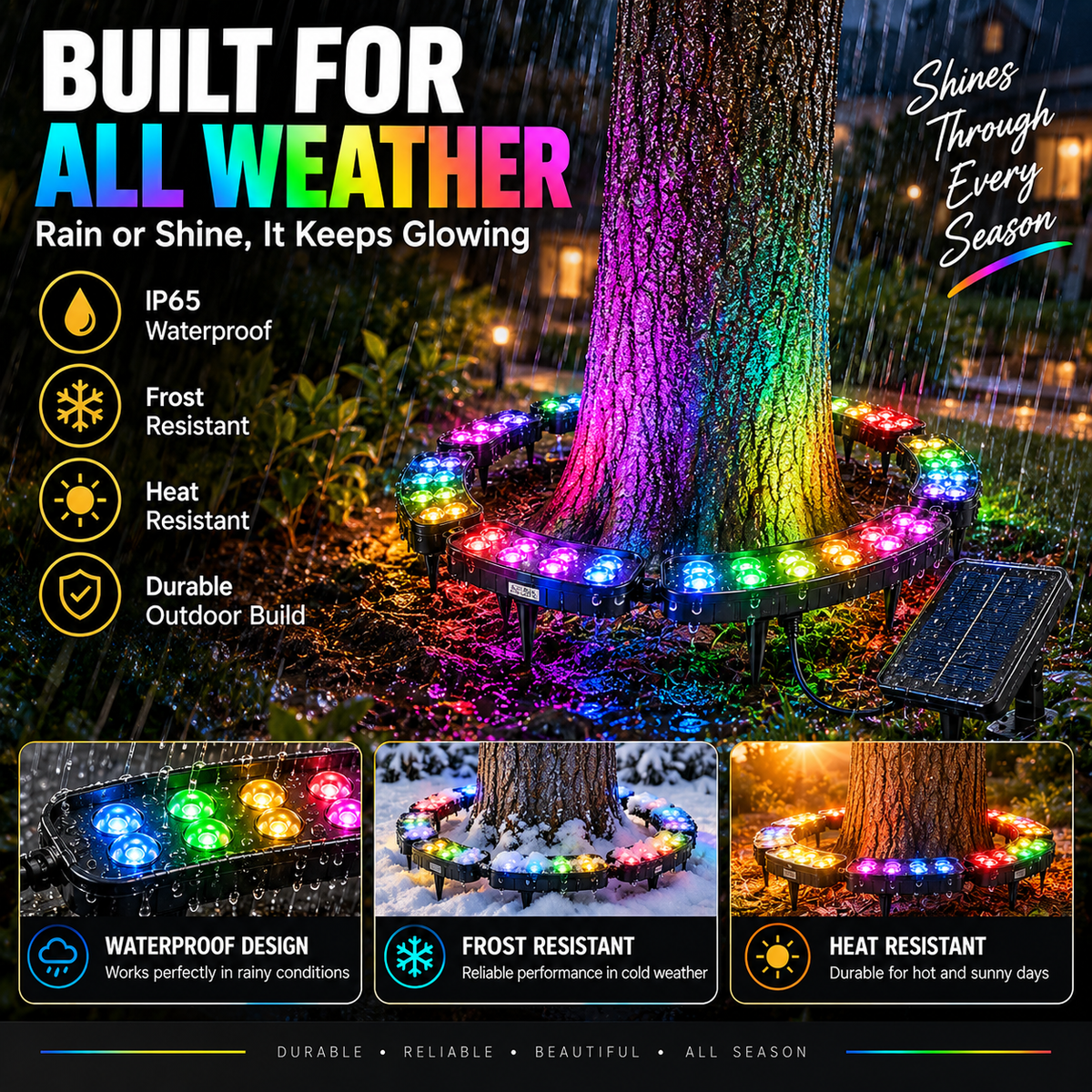 🌈 Solar RGB Tree Ring Light – 7-Color Outdoor Landscape Uplighting