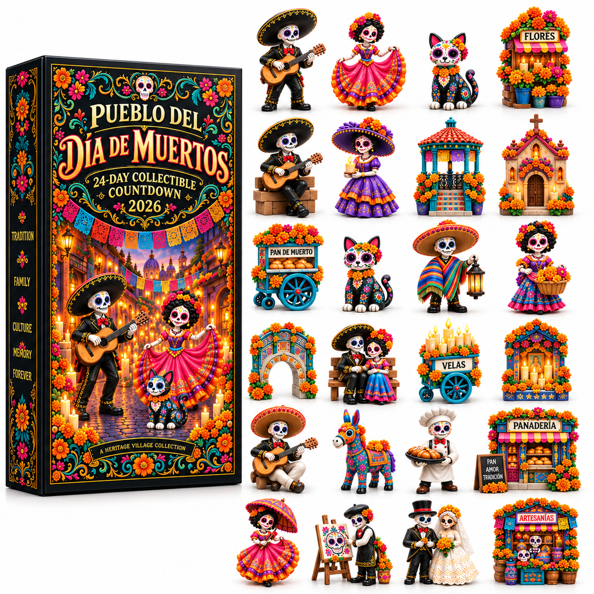 ⚡Pueblo del Día de Muertos 2026 – 24-Day Day of the Dead Collectible Countdown Calendar with 24 Unique Miniatures