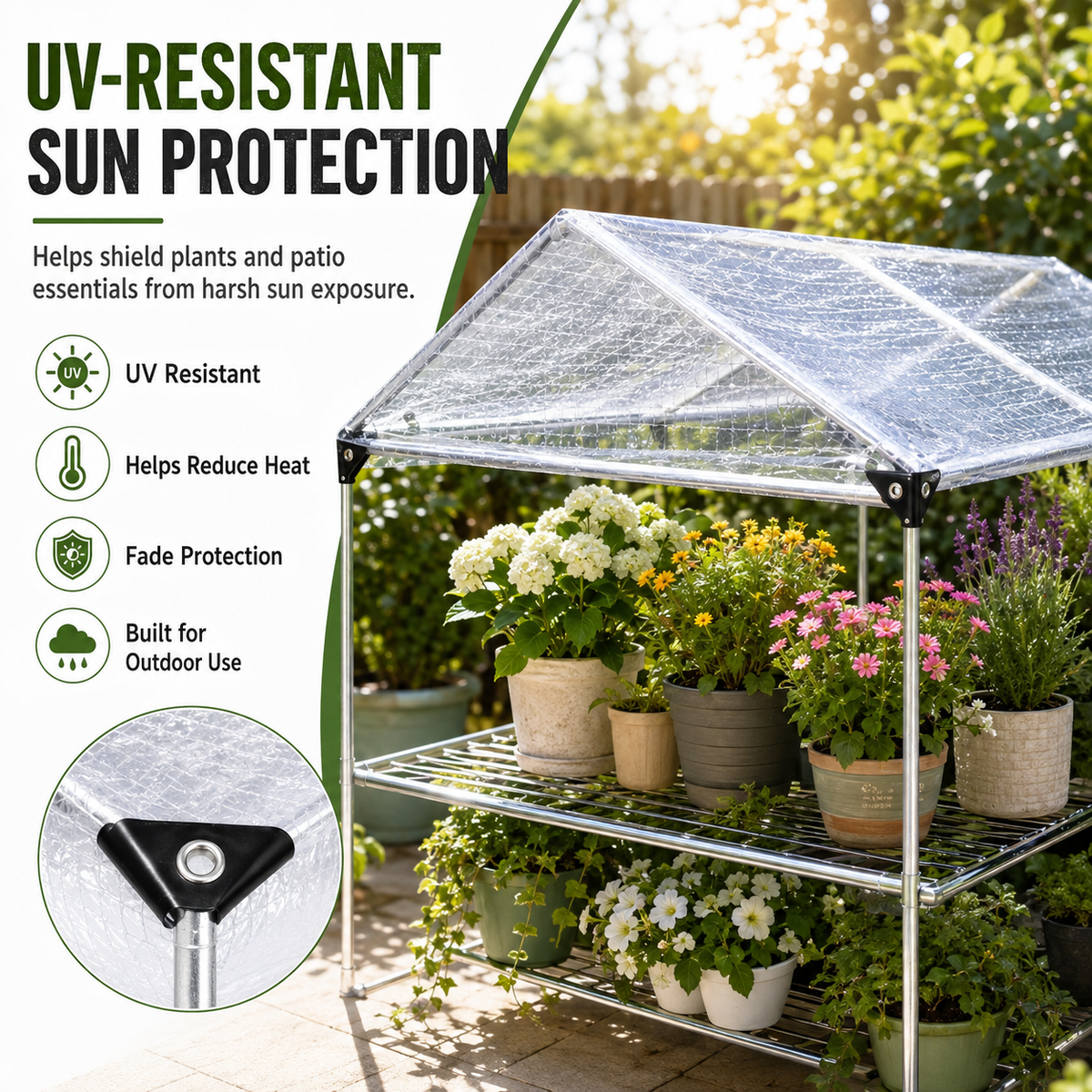 ☀️Clear Waterproof PE Tarp, Transparent Outdoor Cover with Metal Grommets🛡️