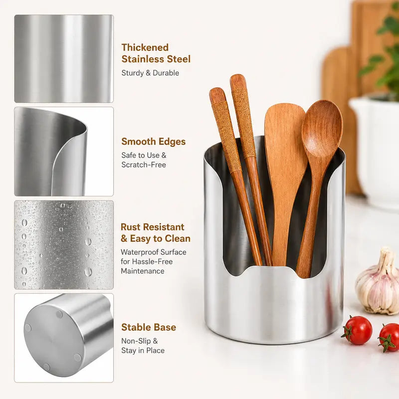 1 Count, Thickened Stainless Steel Utensil Organizer, Rust Resistant Easy to Clean Multi-purpose Storage Holder for Kitchen Countertop