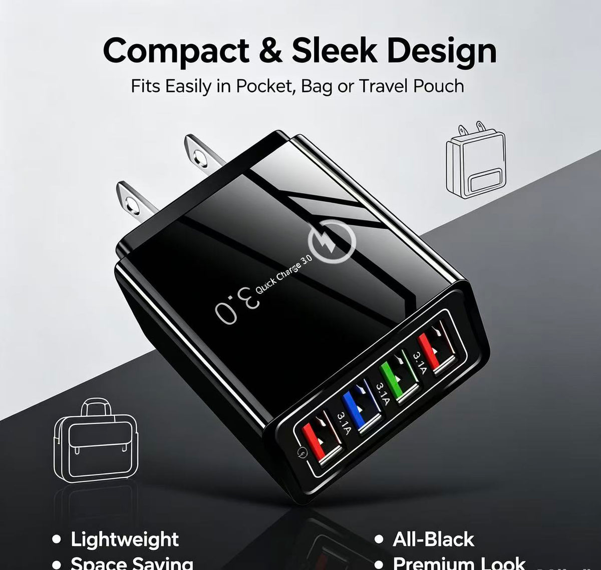 Four-Port Travel Charger for Extended Phone Battery Life