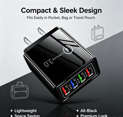 Four-Port Travel Charger for Extended Phone Battery Life