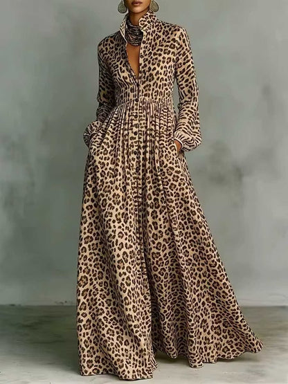 Leopard Print Shirt Maxi Dress