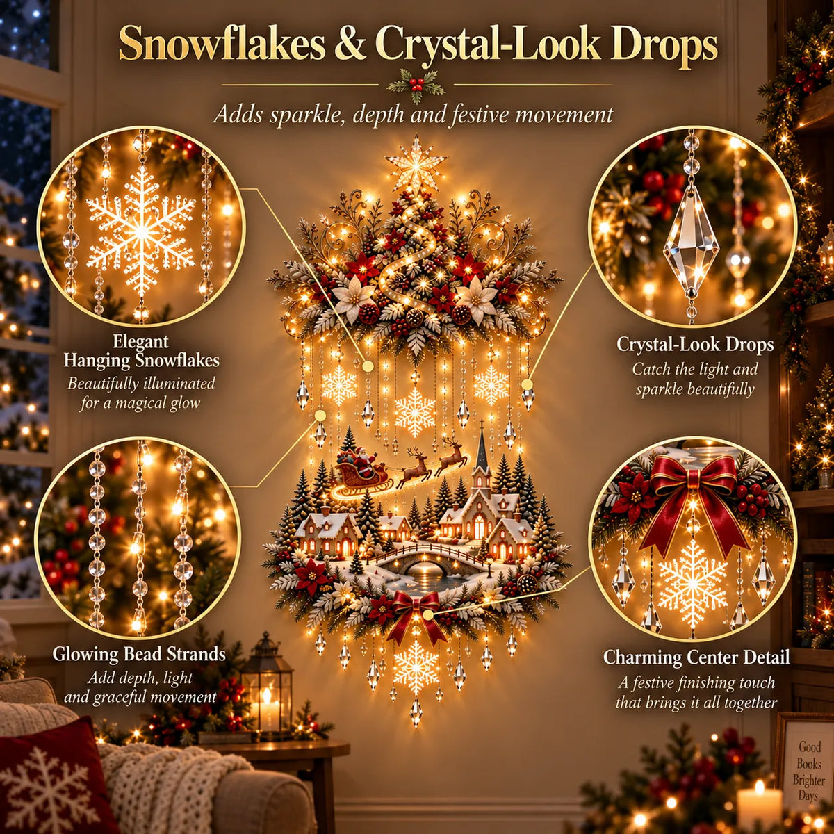 ⭐⭐ Illuminated Christmas Tree & Village Wall Hanging | Cascading Warm Lights for Living Rooms, Entryways & Staircases ✨