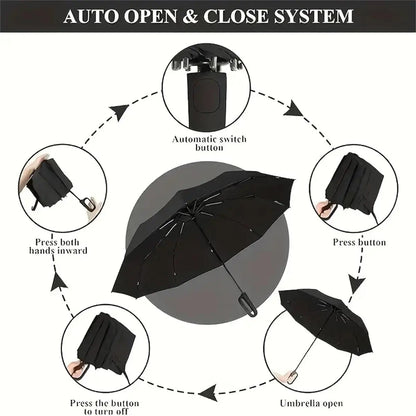 🌂 Automatic Folding Umbrella – Windproof, Waterproof, Portable with Loop Buckle