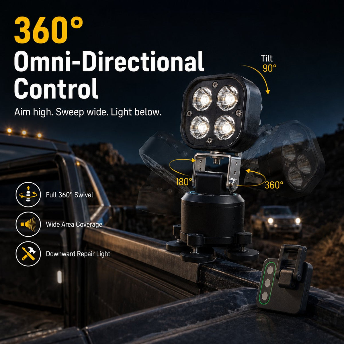 ⚡ Omni-Directional 360-degree rotation LED Pod Light