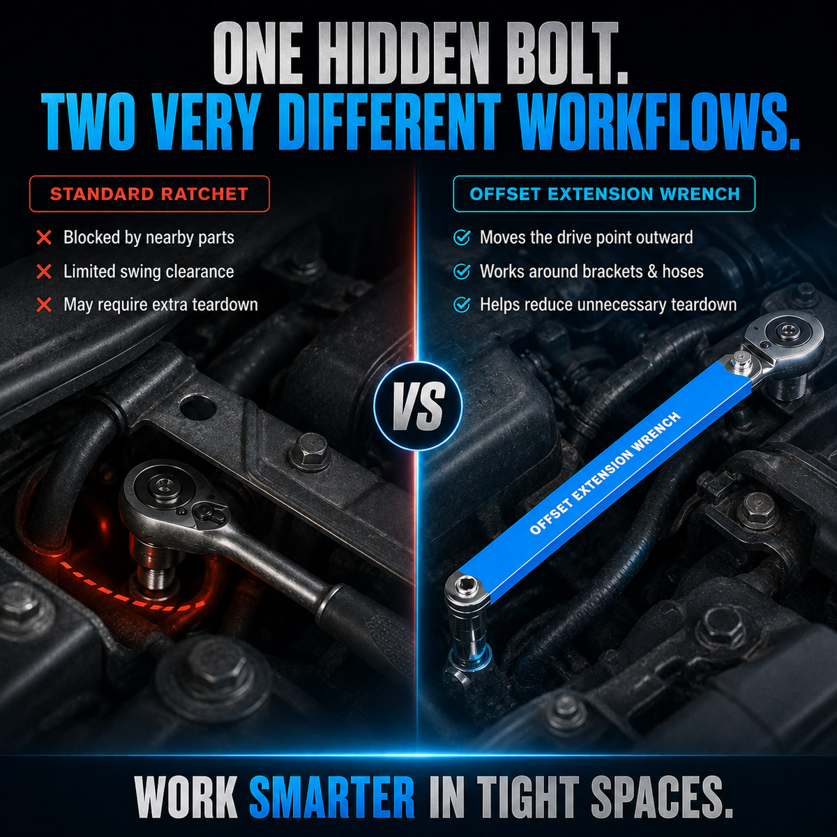 ⚡3/8' Offset Extension Wrench Set – Reach Tight Bolts Without Removing Parts