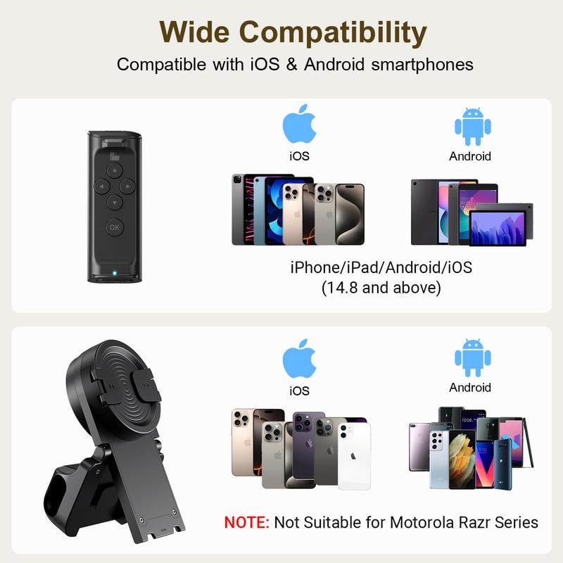 📱Remote Control for TikTok Scrolling with Smartphone Holder Stand, Wireless Scroller Page Turner, Camera Shutter Video Recording for iOS Android