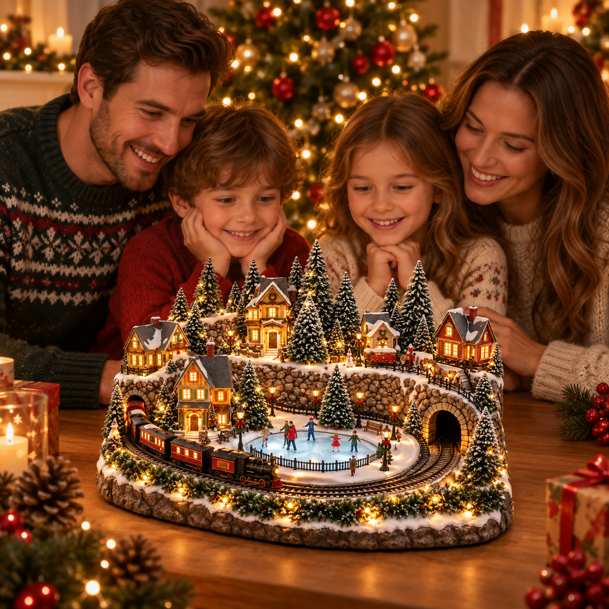 💡Animated Holiday Train & Ice Rink Scene