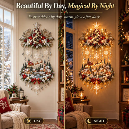 ⭐⭐ Illuminated Christmas Tree & Village Wall Hanging | Cascading Warm Lights for Living Rooms, Entryways & Staircases ✨