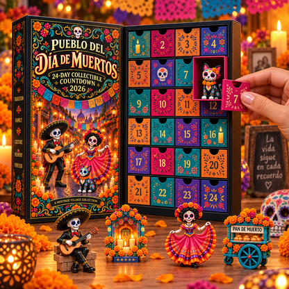 ⚡Pueblo del Día de Muertos 2026 – 24-Day Day of the Dead Collectible Countdown Calendar with 24 Unique Miniatures