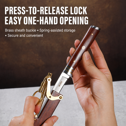 M390 Premium Fixed Blade Knife – Solid Wood & Brass Handle with Quick-Release Sheath