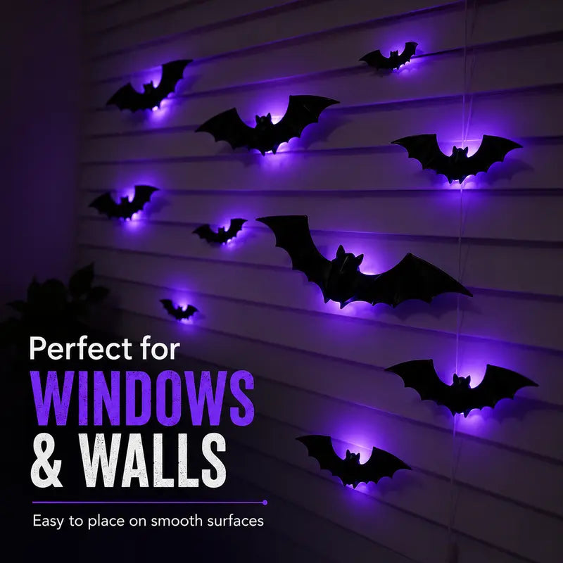 🦇3D Bat Light LED Decorations, 12pcs/36pcs Halloween Spooky Ornaments