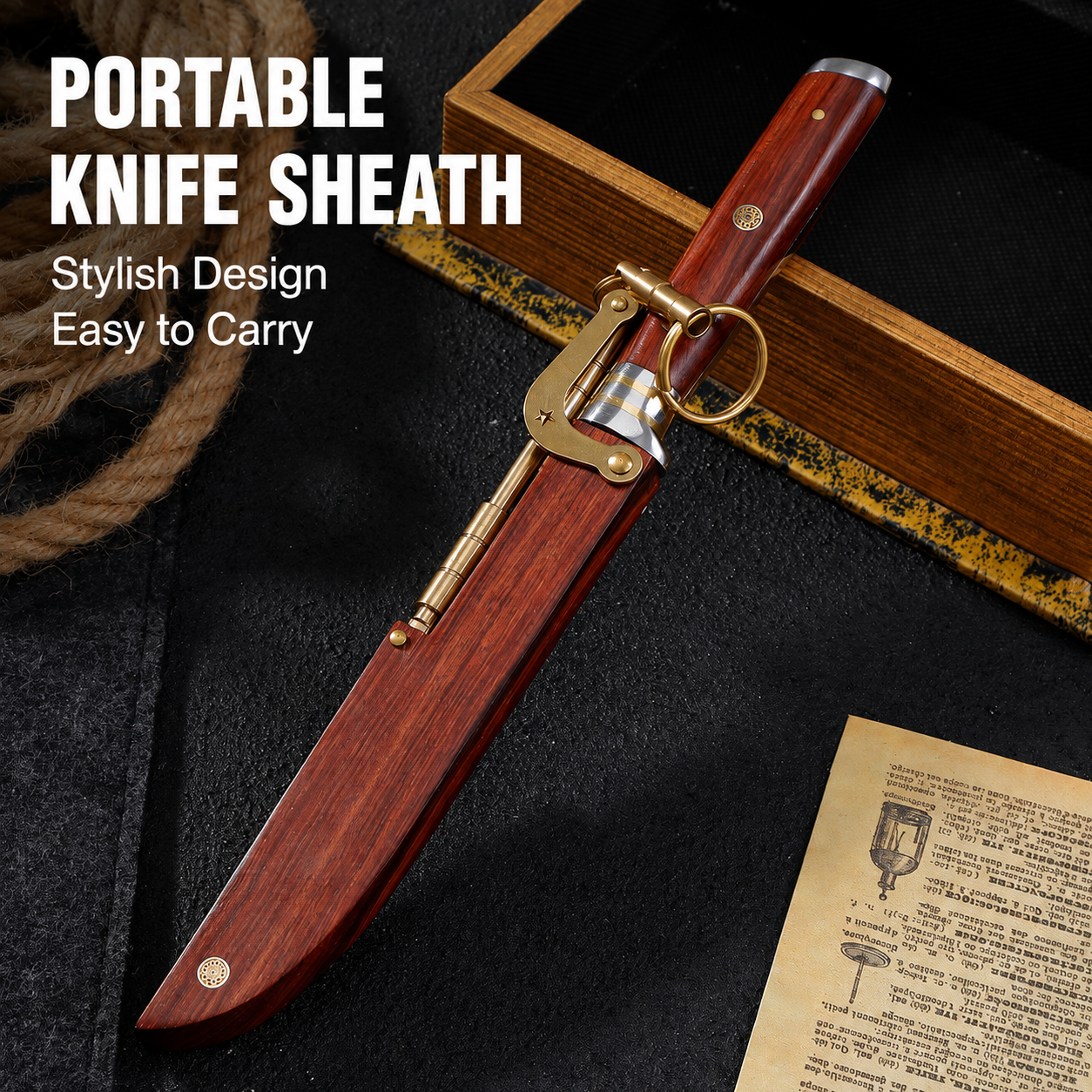 M390 Premium Fixed Blade Knife – Solid Wood & Brass Handle with Quick-Release Sheath