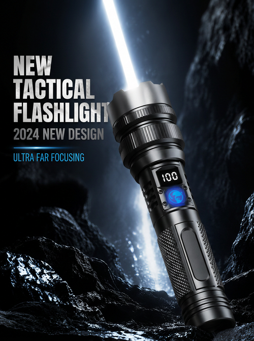 🔦 High-Power Flashlight – Zoomable, Power Bank + Digital Battery Display, Aluminum Alloy