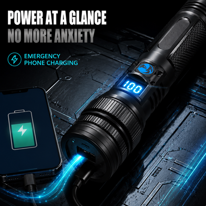 🔦 High-Power Flashlight – Zoomable, Power Bank + Digital Battery Display, Aluminum Alloy