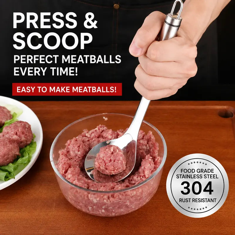 🥄Stainless Steel Meatball Maker Spoon, Non-Stick Meat Ball Extrusion Scoop, Easy Squeeze Meatball Mold for Fish Balls, Shrimp Paste