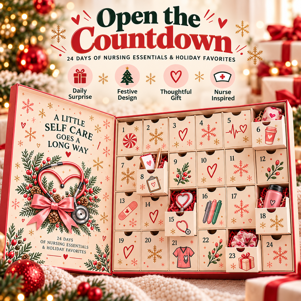 ❤️ CareHero™ 24-Day Advent Calendar – Heartfelt Holiday Countdown Gift for Nurses