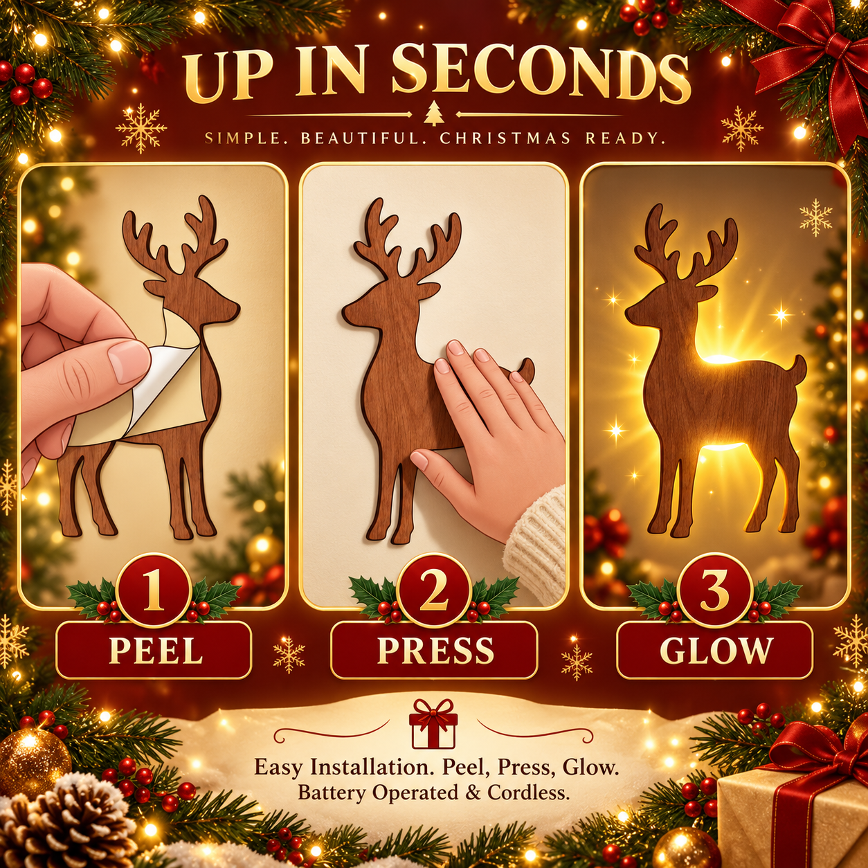 🦌 Reindeer Sleigh Press On✨