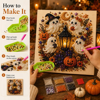 🧙🏼‍♀️Spooky-Cute Ghost Pearl Art DIY Kit – 8" × 8" Halloween Diamond Painting
