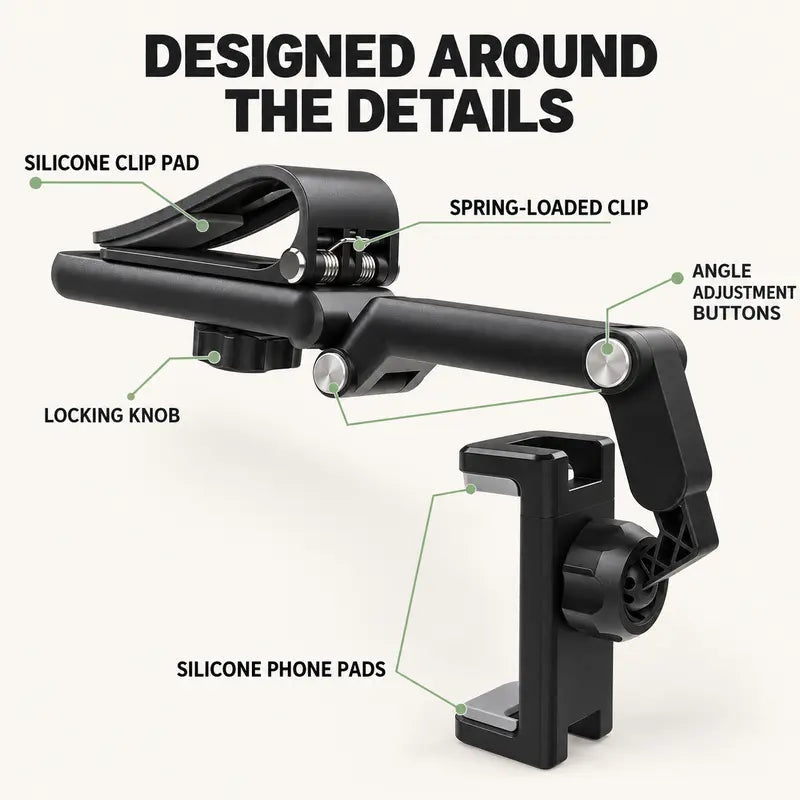 🎁Foldable Car Phone Holder for Sun Visor, Adjustable Arm with 360° Phone Rotation, Spring Clip Mount for 4–6.5 Inch Smartphones, Black,toolupgrade