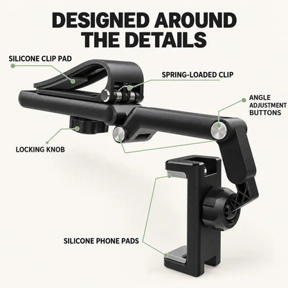 🎁Foldable Car Phone Holder for Sun Visor, Adjustable Arm with 360° Phone Rotation, Spring Clip Mount for 4–6.5 Inch Smartphones, Black,toolupgrade