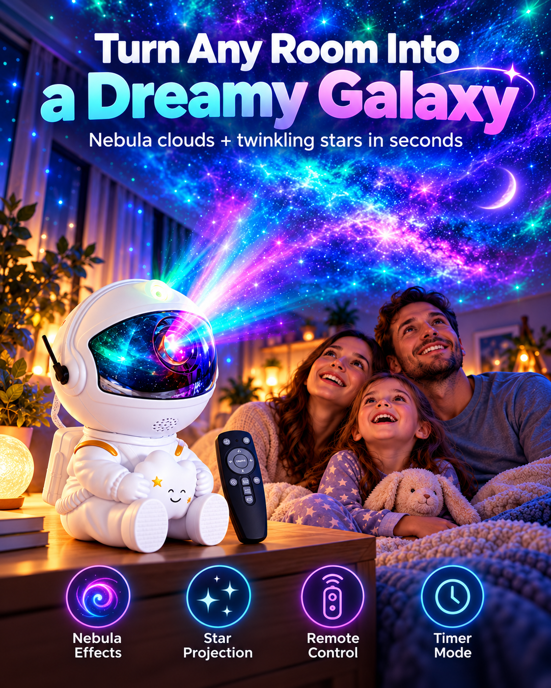 ✨360° Adjustable Astronaut Galaxy Projector, Nebula Starry Sky Night Lamp
