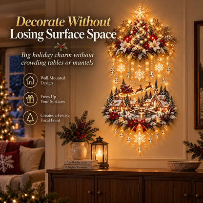 ⭐⭐ Illuminated Christmas Tree & Village Wall Hanging | Cascading Warm Lights for Living Rooms, Entryways & Staircases ✨