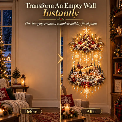 ⭐⭐ Illuminated Christmas Tree & Village Wall Hanging | Cascading Warm Lights for Living Rooms, Entryways & Staircases ✨