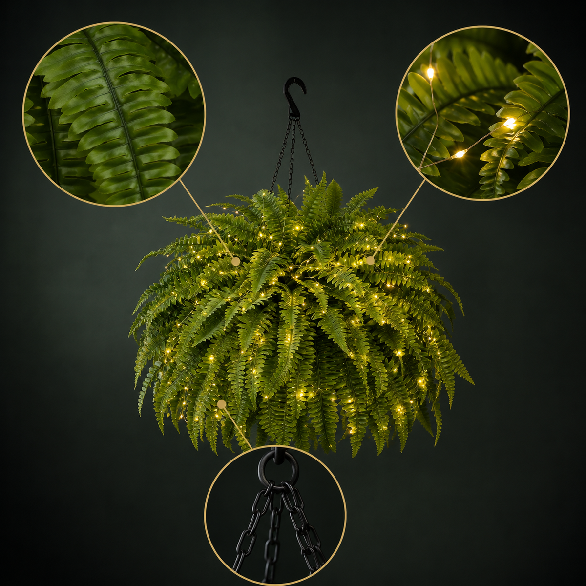 ⚡Glowing Boston Fern with Lights - No watering, No fading