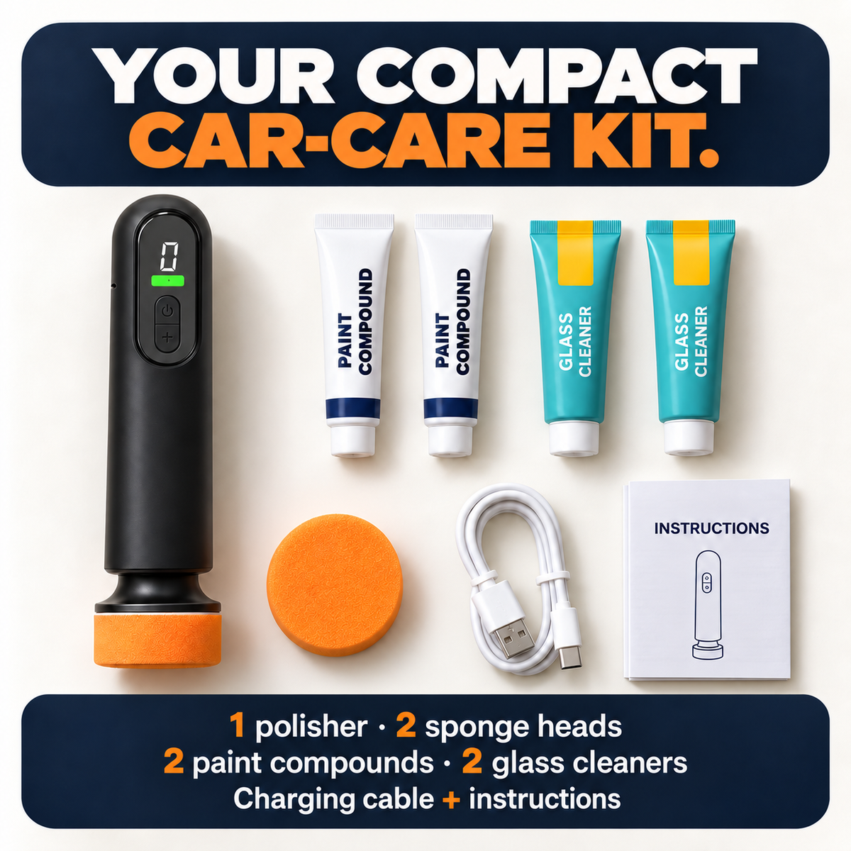 🚗 Cordless Car Polisher Kit – 3-Speed Paint & Glass Care