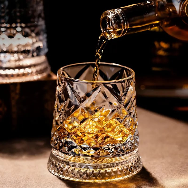 🥃 Luxurious 360° Rotating Crystal Glass — Starburst-Faceted, Stress-Relieving Whiskey & Red Wine Tumbler(300ml)