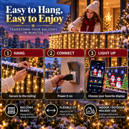 🎄 Smart RGB Pixel Curtain Lights – App-Controlled Animated Holiday Display for Balcony & Window Decor-1.6m*1.6m