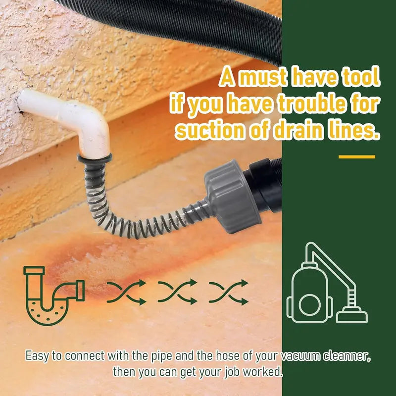 A/C Drain Lines Cleaner Tool in Wet Vac Attachment To Unclog And Evacuate