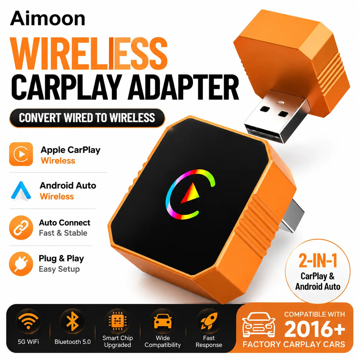 Aimoon Mini Wireless CarPlay & Android Auto Adapter 2026