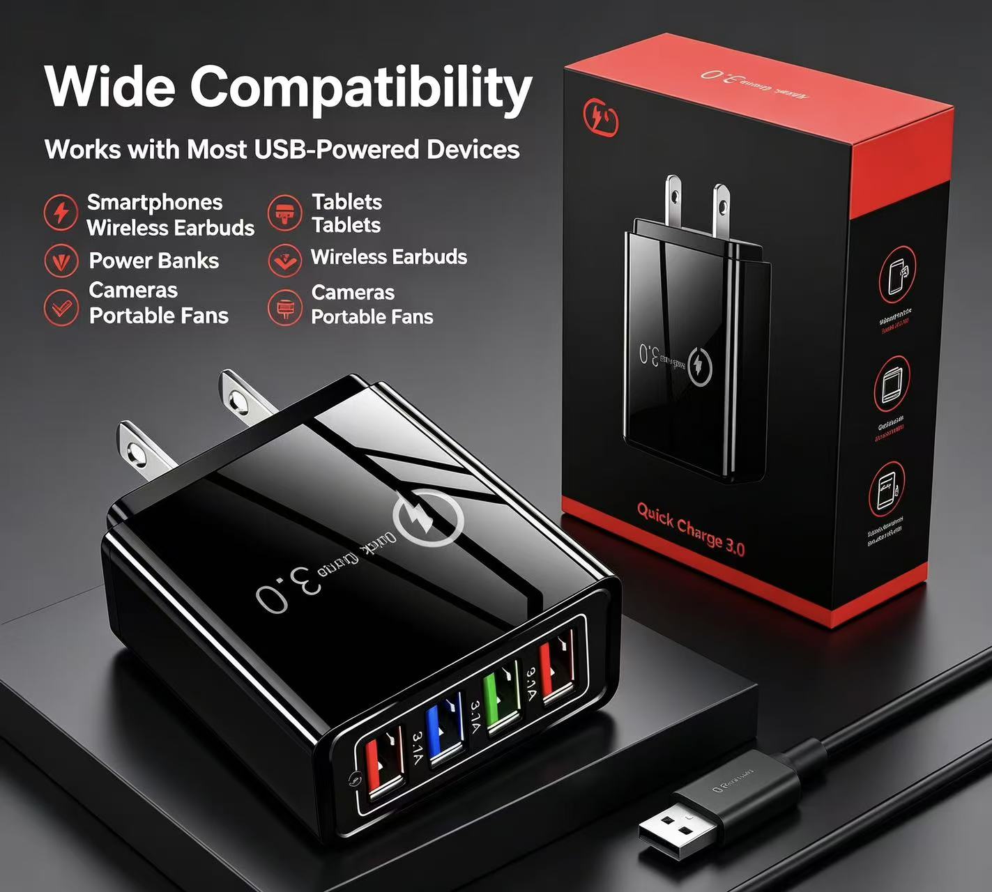 Four-Port Travel Charger for Extended Phone Battery Life