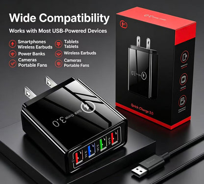 Four-Port Travel Charger for Extended Phone Battery Life